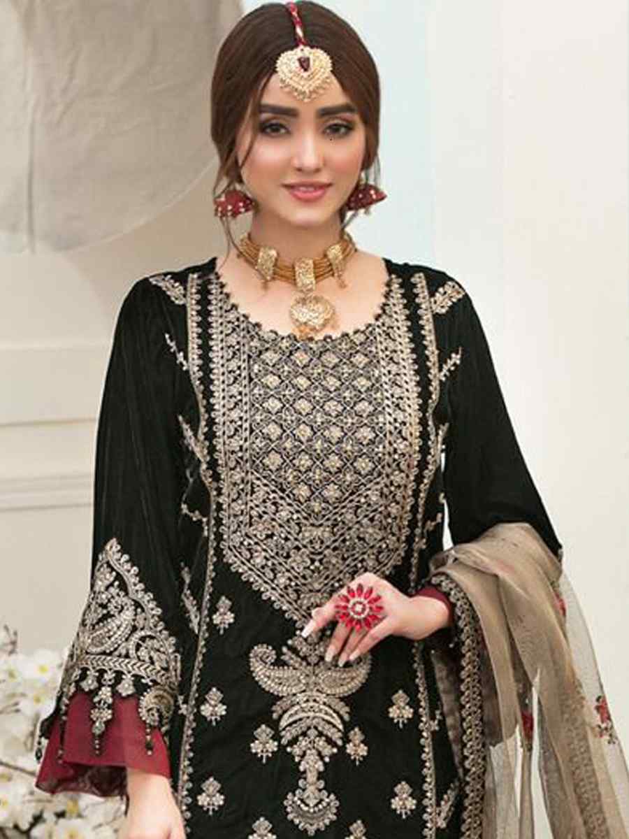 Black Velvet Embroidered Festival Wedding Pant Salwar Kameez