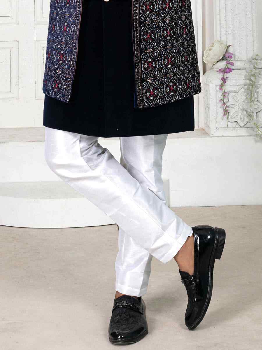 Black Velvet Embroidered Wedding Groom Sherwani