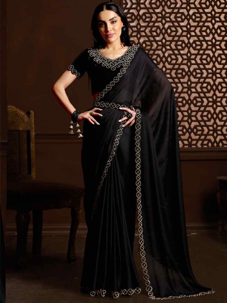 Black Velvet Handwoven Party Festival Classic Style Saree