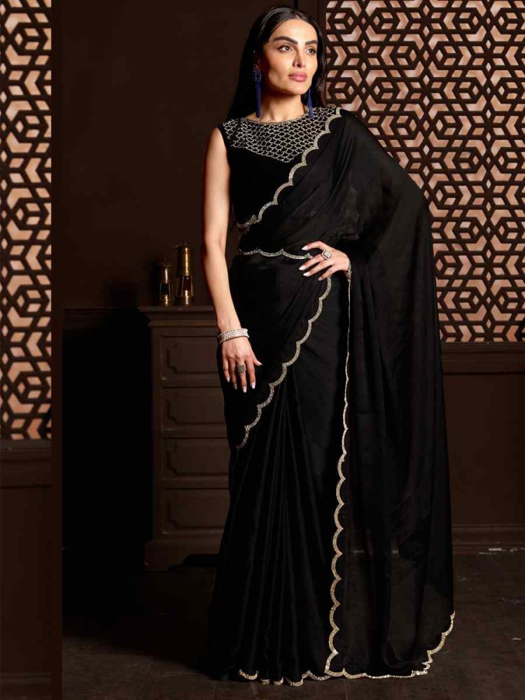 Black Velvet Handwoven Party Festival Classic Style Saree