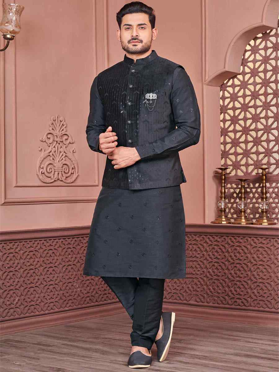 Black Velvet Woven Festival Wedding Kurta