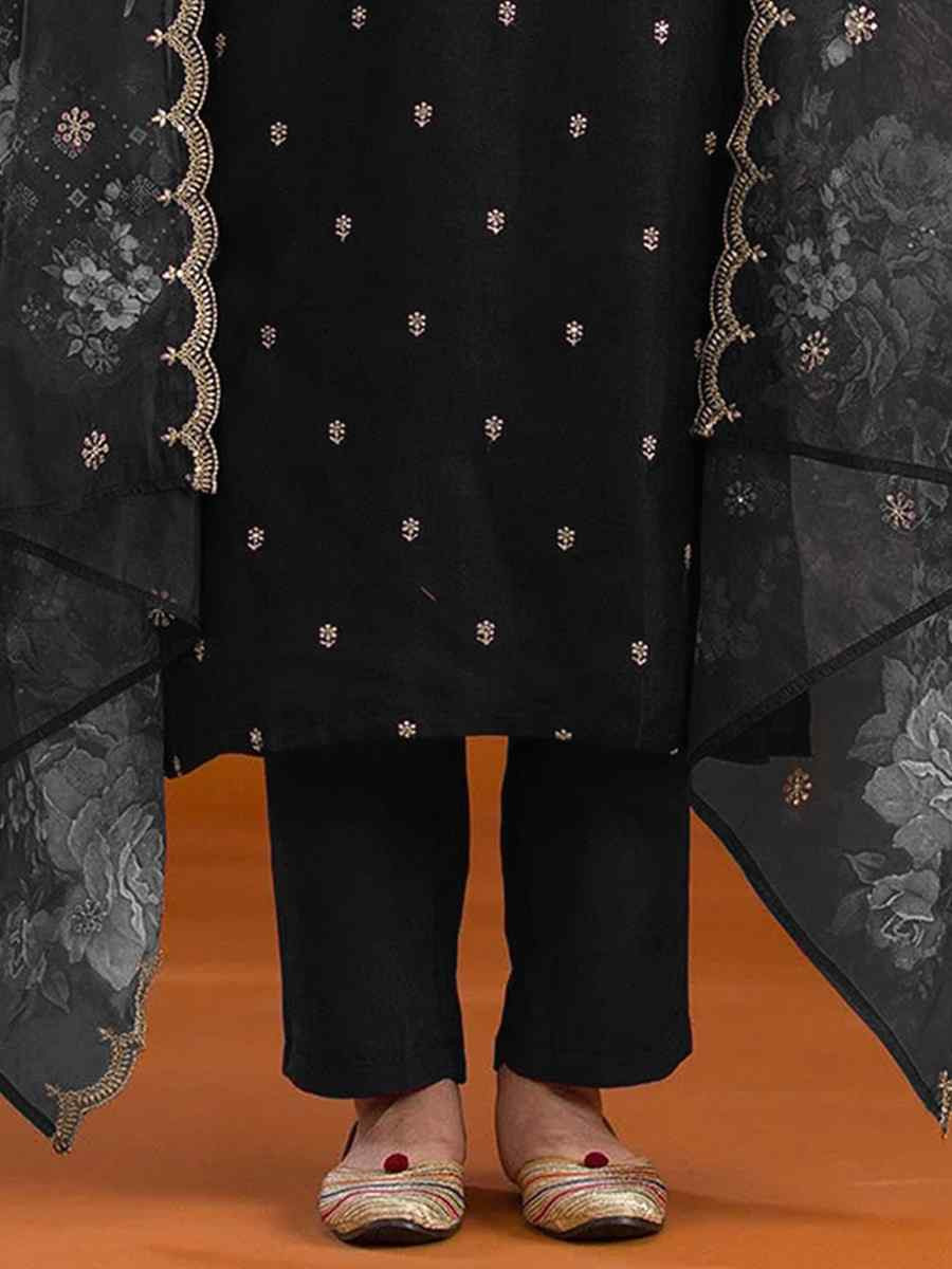 Black Vichitra Silk Embroidered Festival Wedding Pant Salwar Kameez