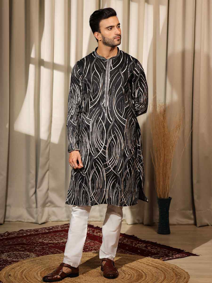 Black Viscose  Embroidered Festival Casual Kurta
