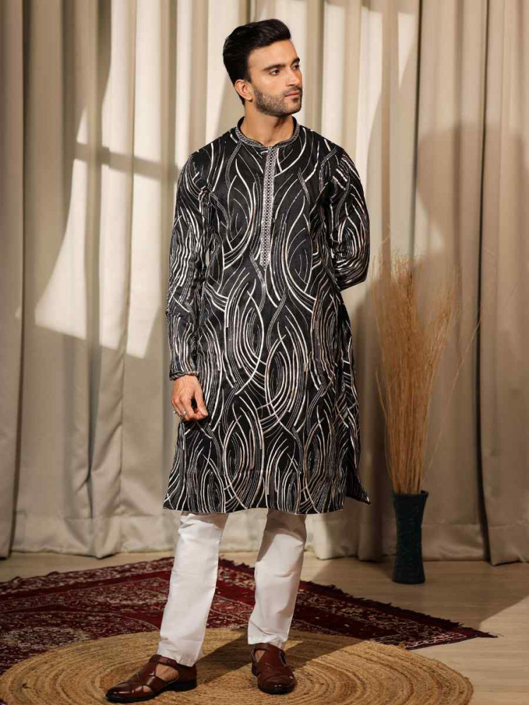 Black Viscose  Embroidered Festival Casual Kurta
