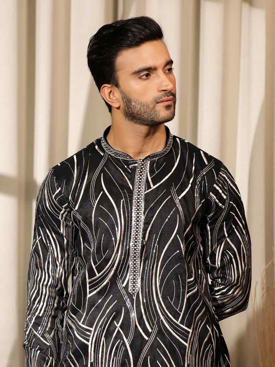 Black Viscose  Embroidered Festival Casual Kurta