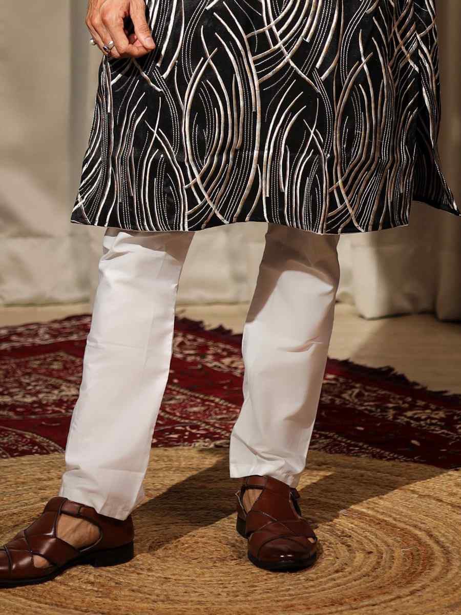 Black Viscose  Embroidered Festival Casual Kurta