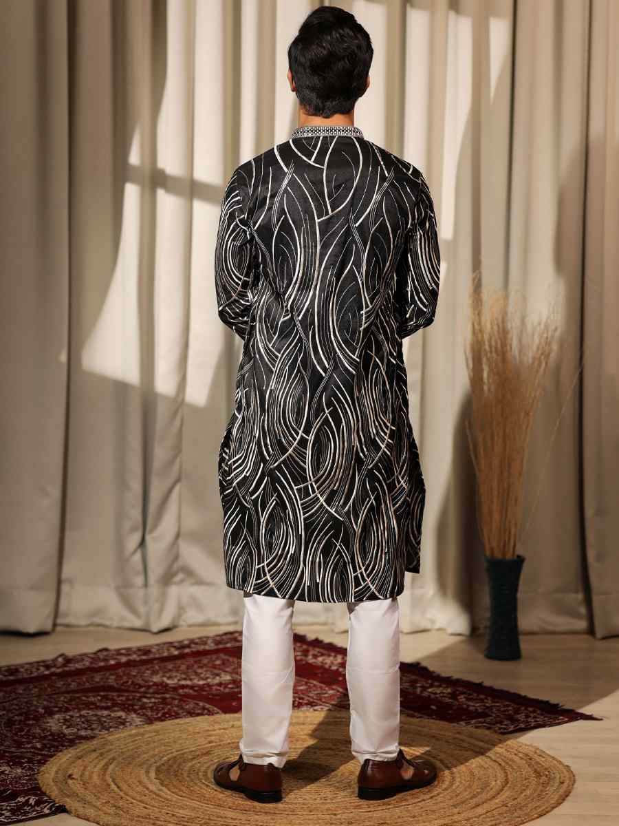 Black Viscose  Embroidered Festival Casual Kurta