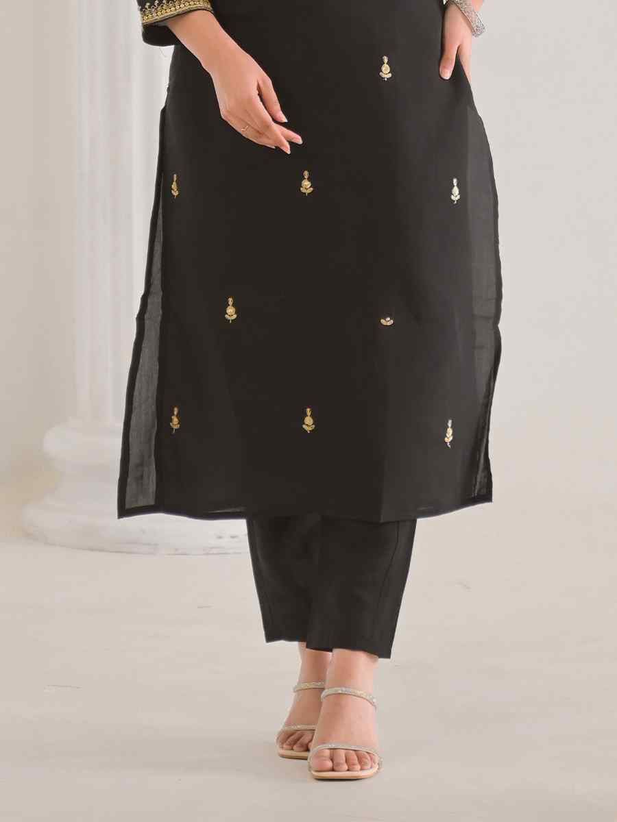 Black Viscose Chanderi Embroidered Festival Casual Ready Pant Salwar Kameez