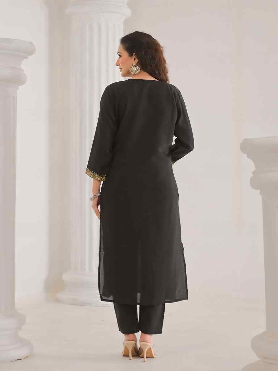 Black Viscose Chanderi Embroidered Festival Casual Ready Pant Salwar Kameez