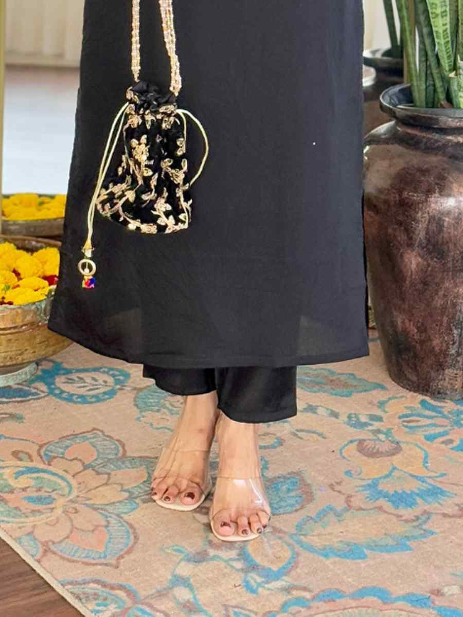 Black Viscose Chanderi Embroidery Party Wedding Festival Casual Ready Pant Salwar Kameez