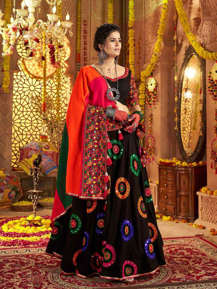 Black Viscose Cotton Embroidered Festival Traditional Lehenga Choli