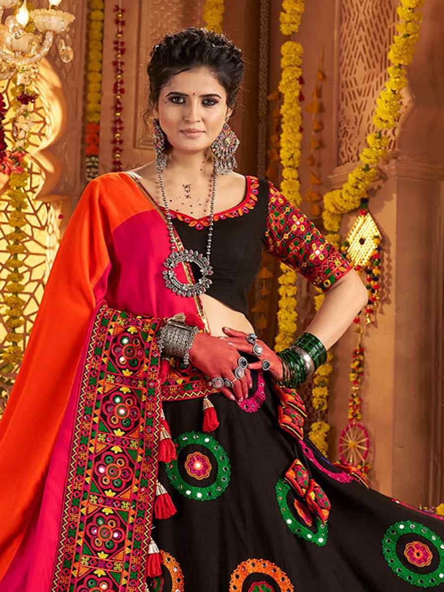 Black Viscose Cotton Embroidered Festival Traditional Lehenga Choli