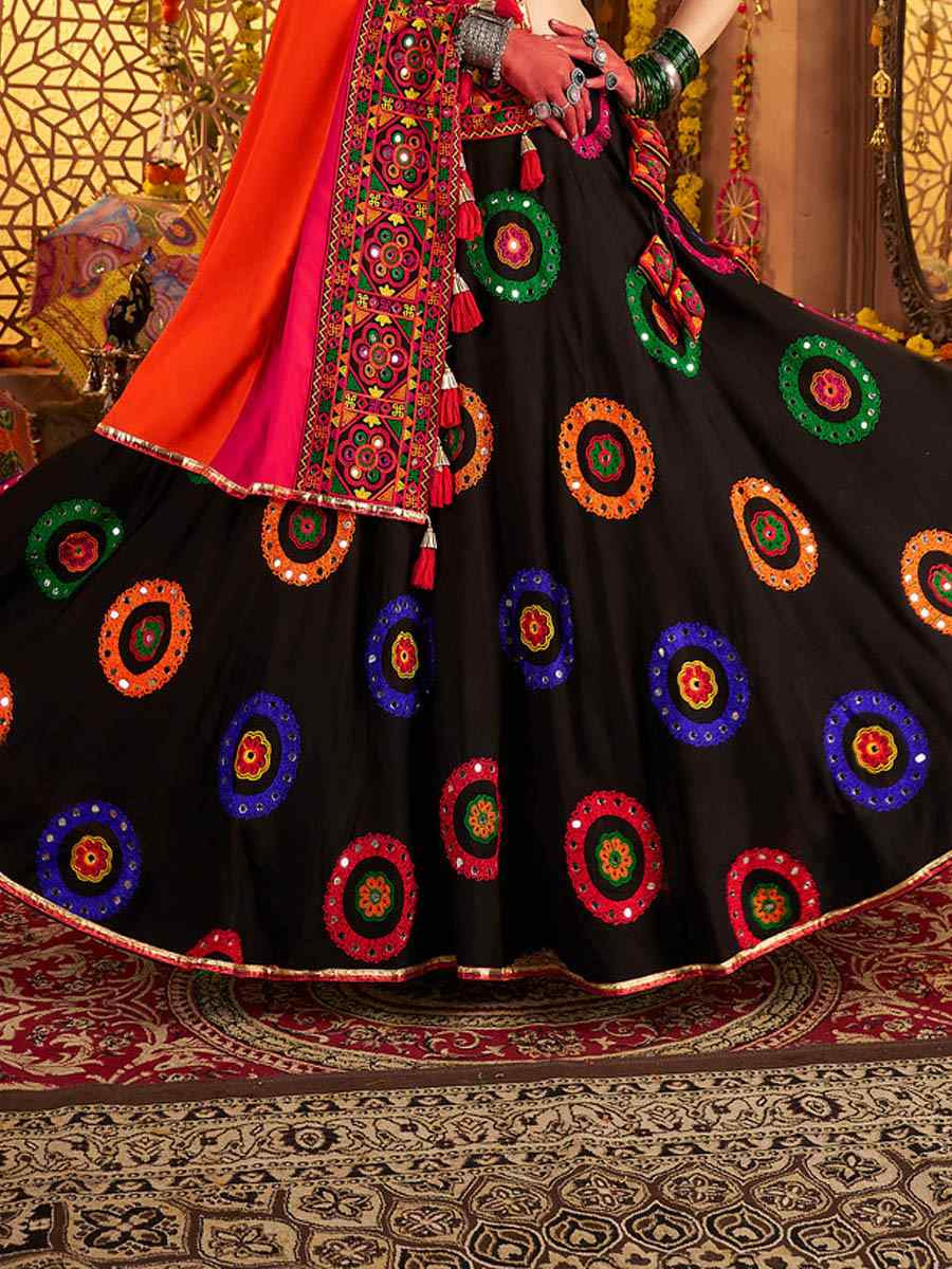 Black Viscose Cotton Embroidered Festival Traditional Lehenga Choli