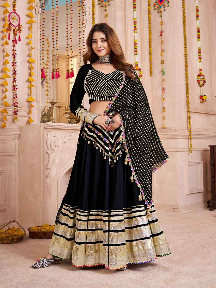 Black Viscose Cotton Embroidered Festival Traditional Lehenga Choli