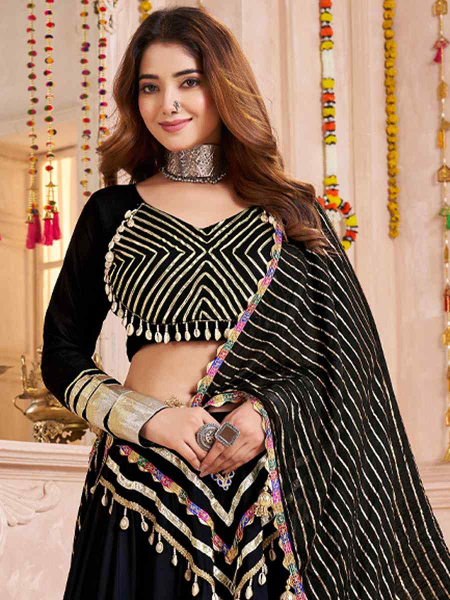 Black Viscose Cotton Embroidered Festival Traditional Lehenga Choli