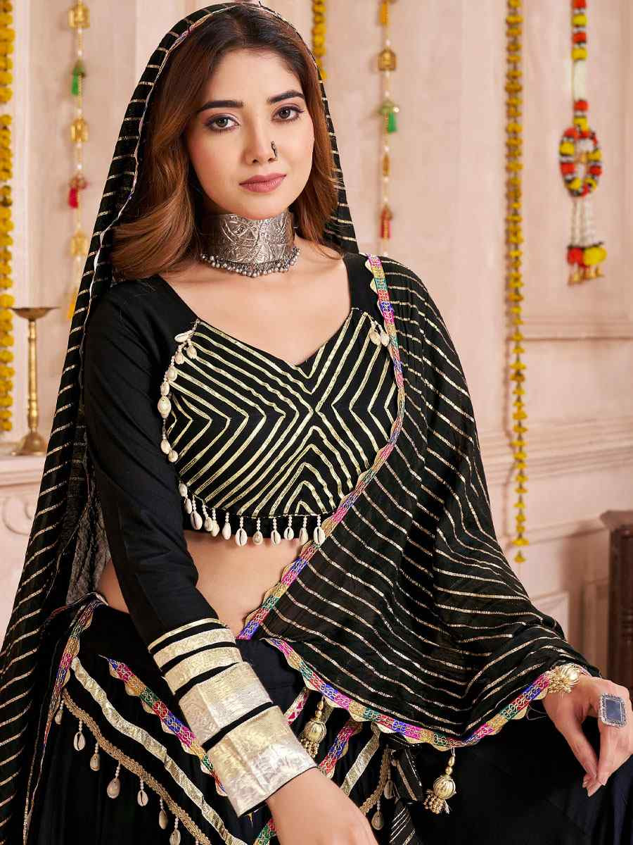 Black Viscose Cotton Embroidered Festival Traditional Lehenga Choli