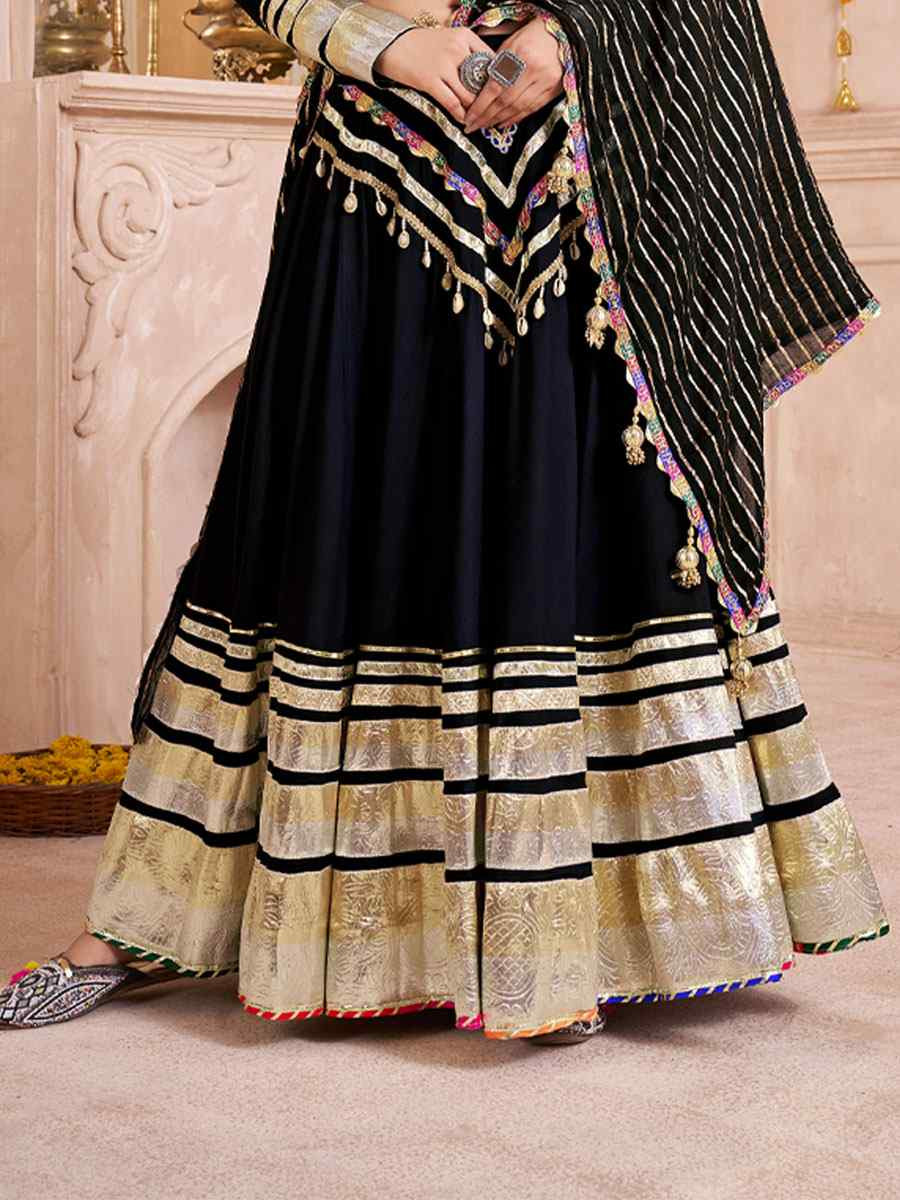 Black Viscose Cotton Embroidered Festival Traditional Lehenga Choli