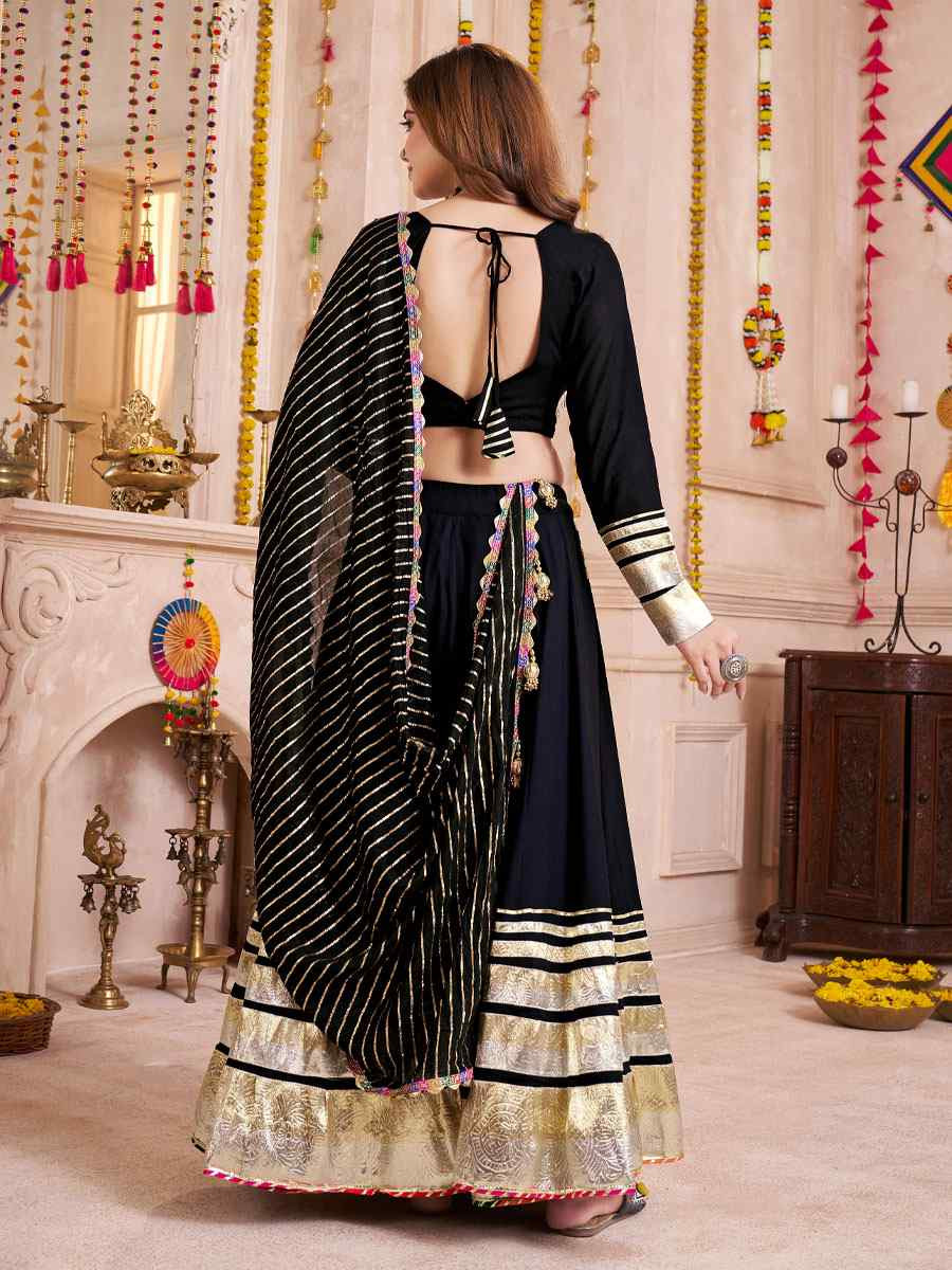 Black Viscose Cotton Embroidered Festival Traditional Lehenga Choli