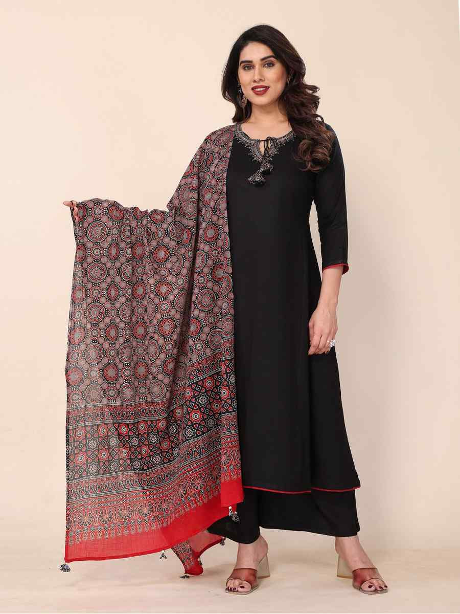 Black Viscose Embroidered Party Wedding Ready Pant Salwar Kameez