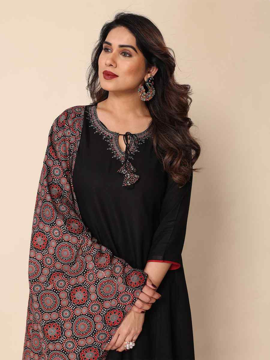 Black Viscose Embroidered Party Wedding Ready Pant Salwar Kameez