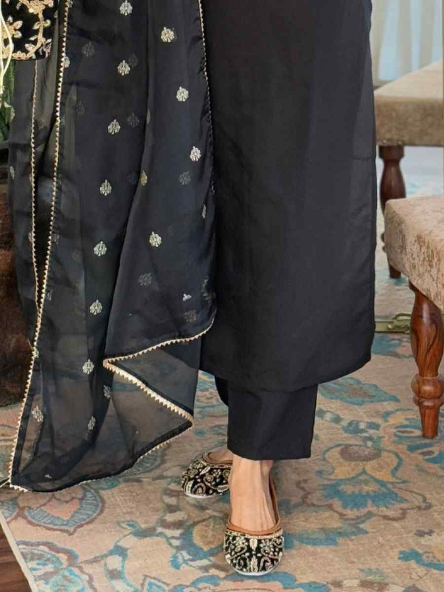 Black Viscose Embroidery Party Wedding Festival Casual Ready Pant Salwar Kameez