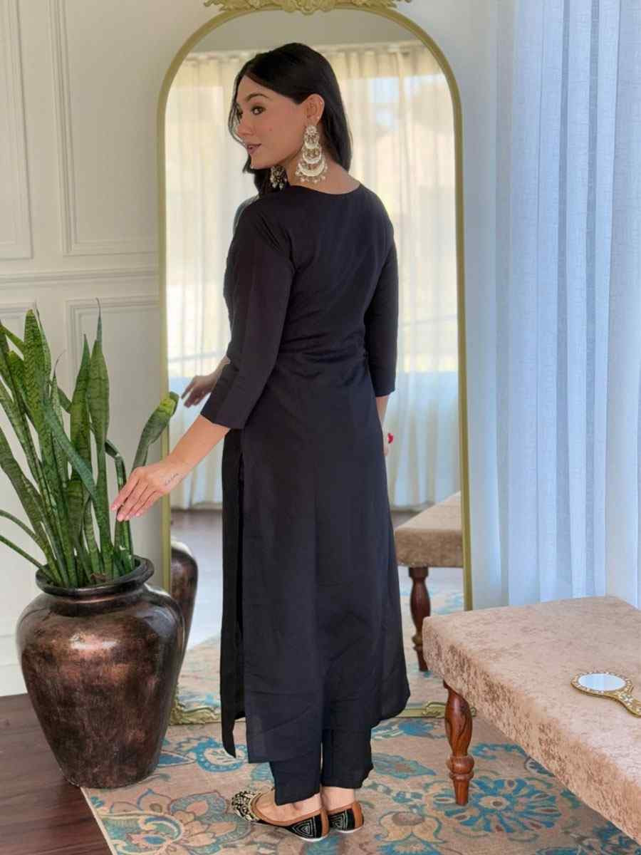 Black Viscose Embroidery Party Wedding Festival Casual Ready Pant Salwar Kameez