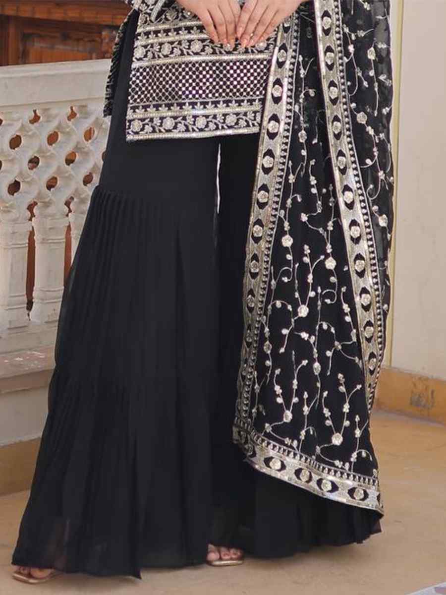 Black Viscose Jacquard Embroidered Festival Mehendi Ready Sharara Pant Salwar Kameez