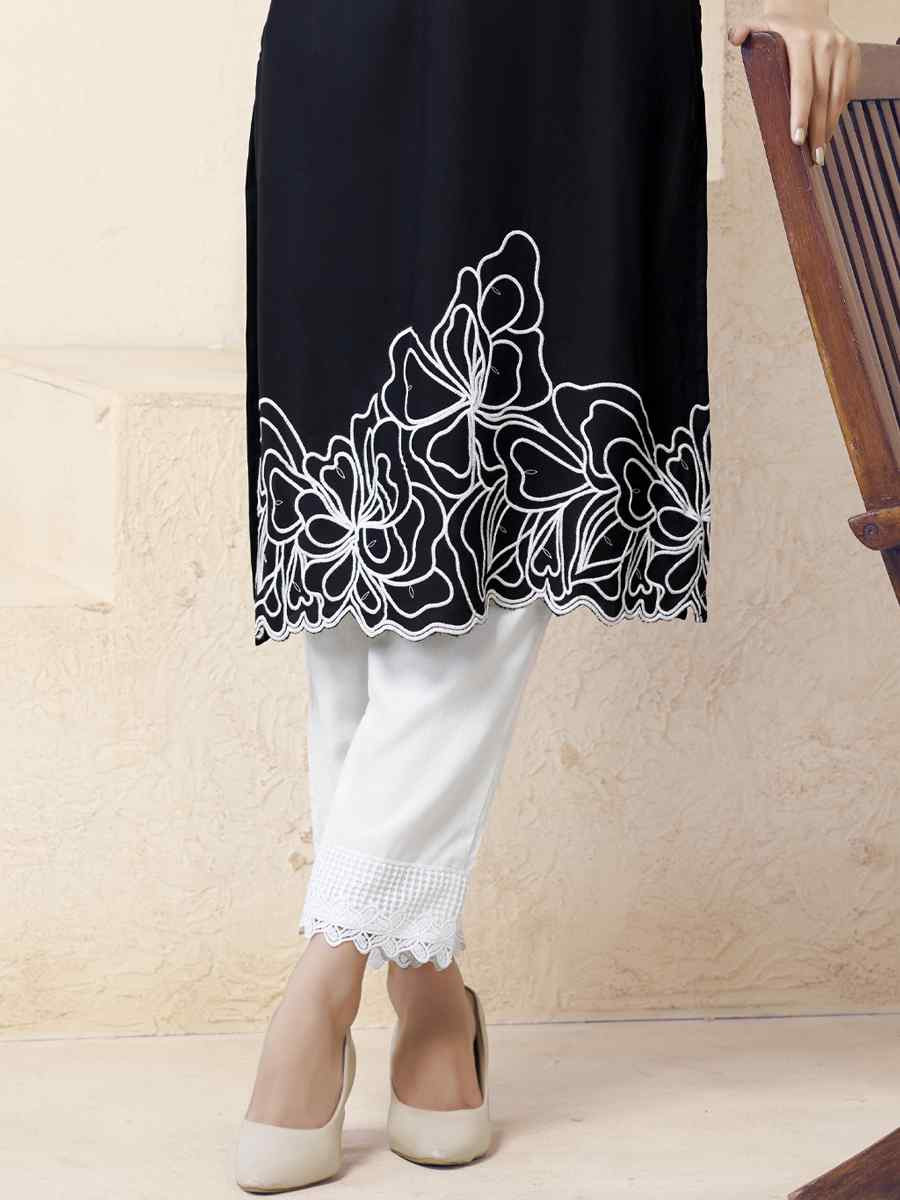 Black Viscose Rayon Embroidered Festival Casual Kurti