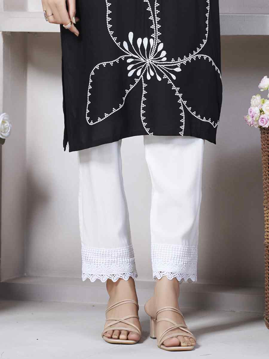 Black Viscose Rayon Embroidered Festival Casual Kurti