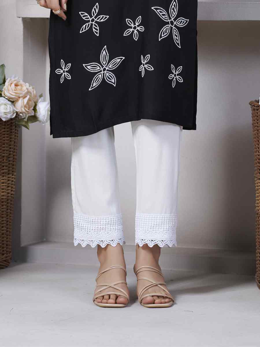 Black Viscose Rayon Embroidered Festival Casual Kurti