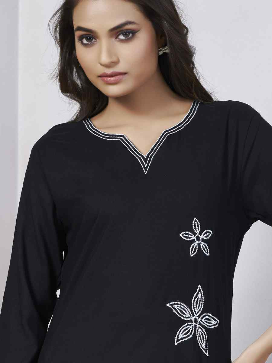Black Viscose Rayon Embroidered Festival Casual Kurti