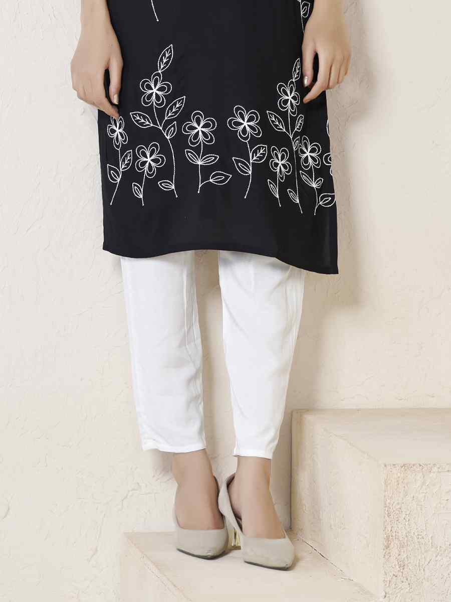 Black Viscose Rayon Embroidered Festival Casual Kurti