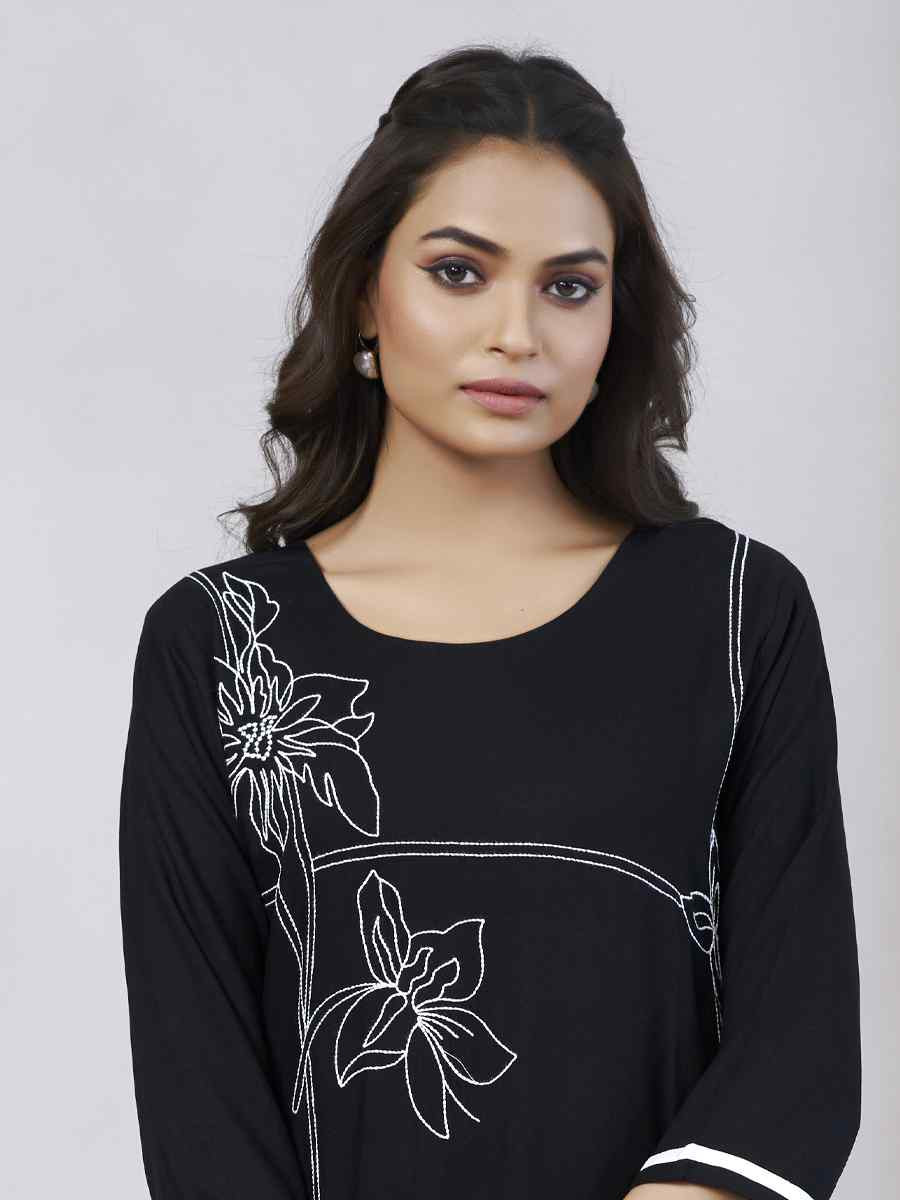 Black Viscose Rayon Embroidered Festival Casual Kurti