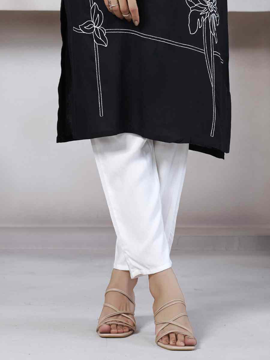 Black Viscose Rayon Embroidered Festival Casual Kurti
