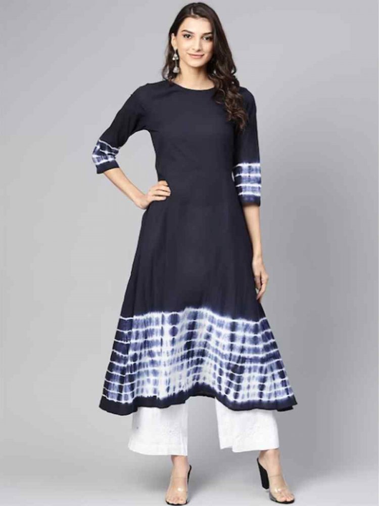 Black Viscose Rayon Printed Festival Casual Kurti