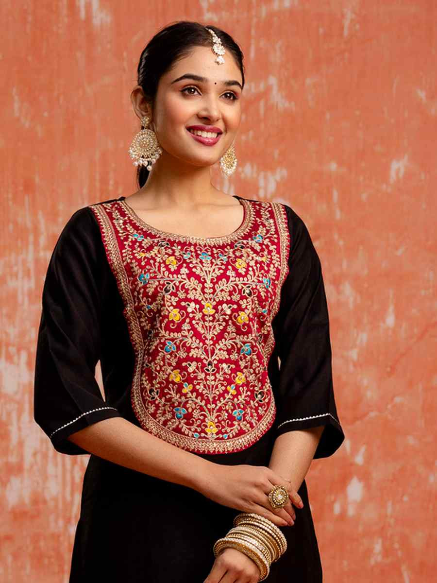 Black Viscose RayonEmbroidered Festival Casual Ready Pant Salwar Kameez