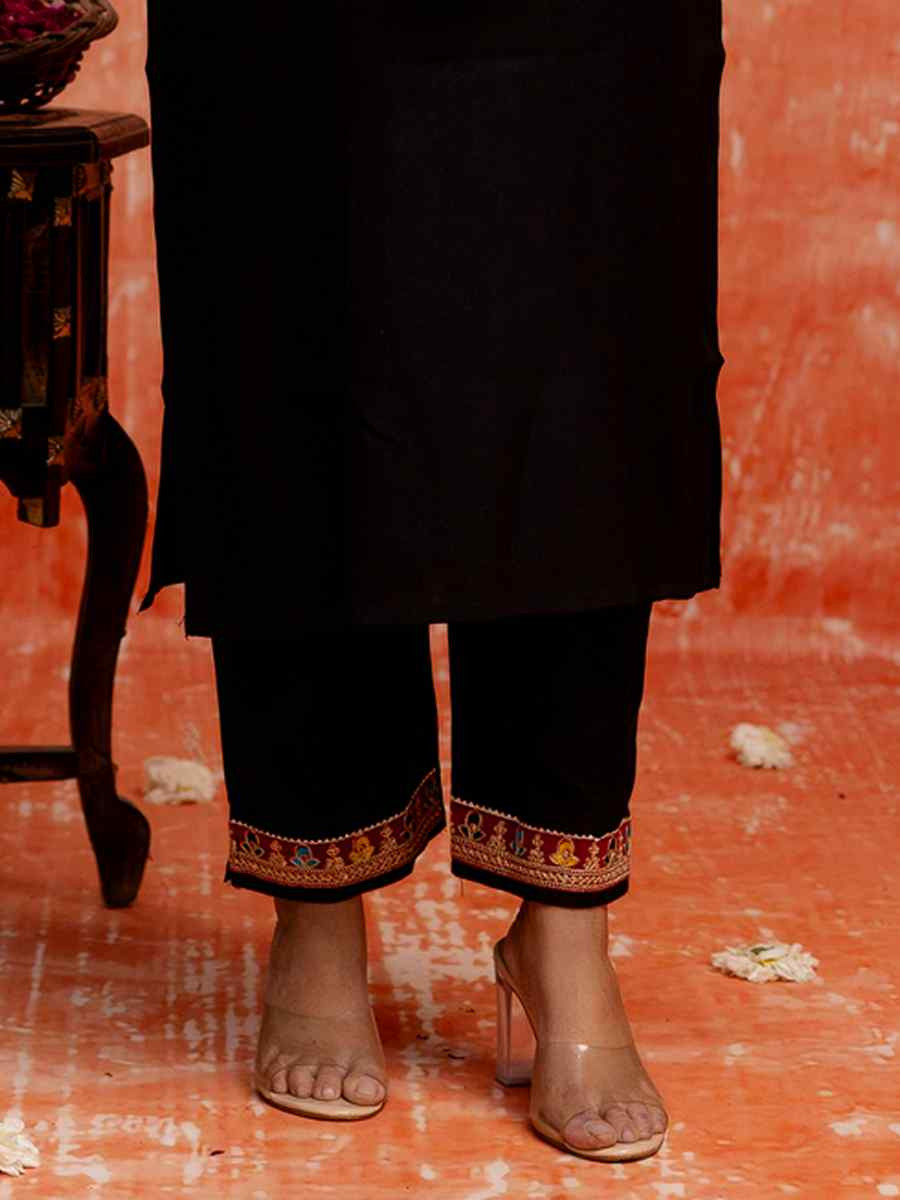 Black Viscose RayonEmbroidered Festival Casual Ready Pant Salwar Kameez
