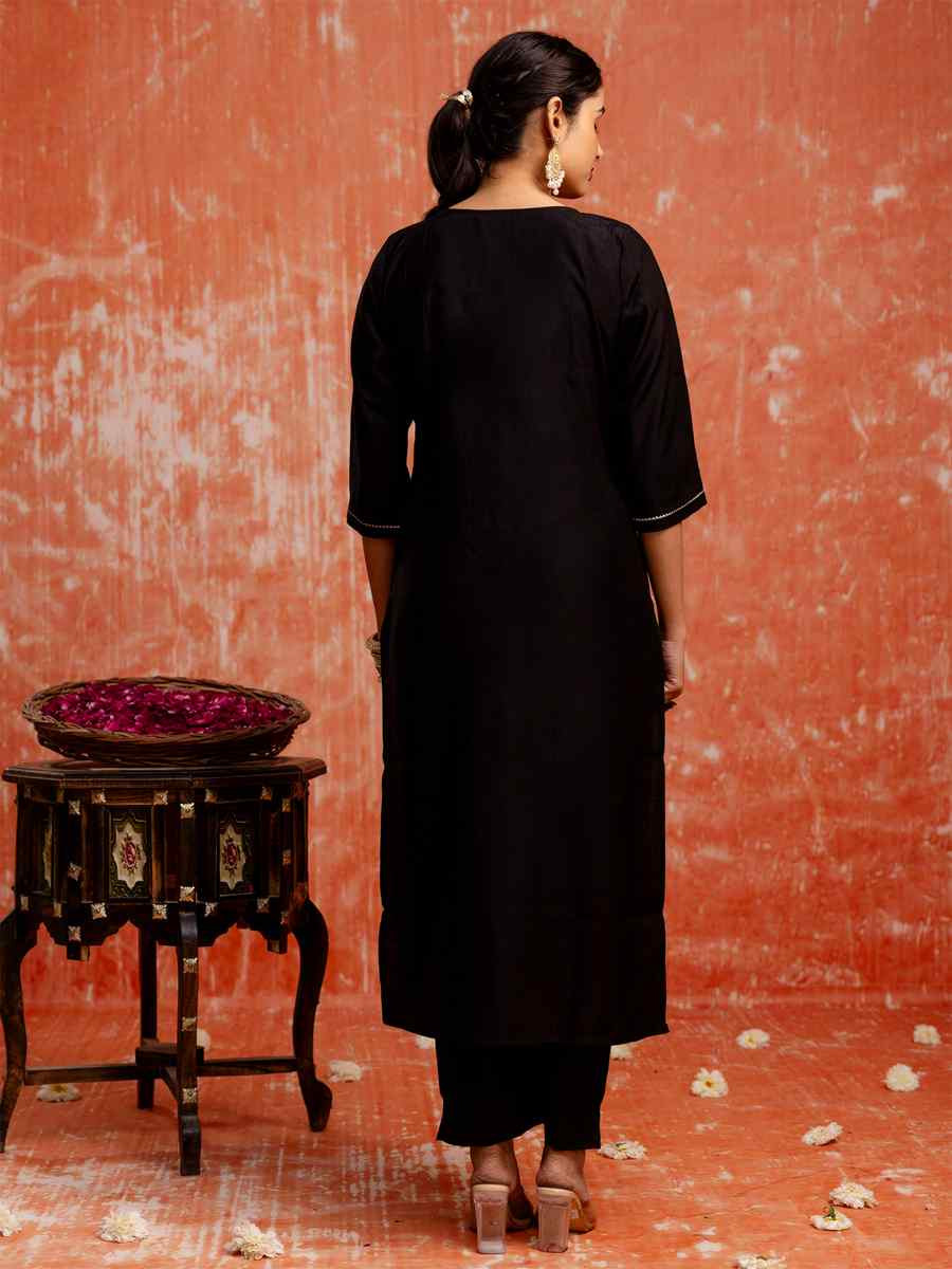 Black Viscose RayonEmbroidered Festival Casual Ready Pant Salwar Kameez