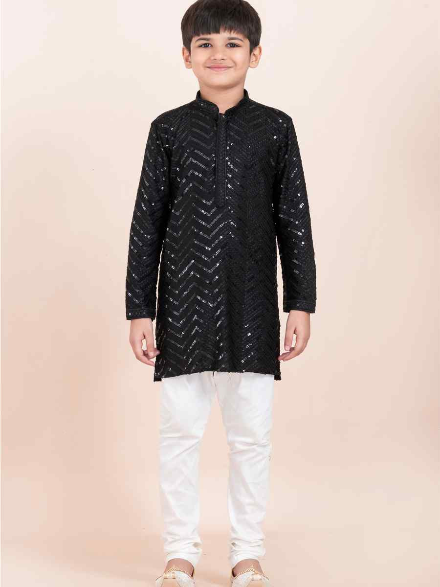 Black Viscose RayonEmbroidered Festival Traditional Kurta Pyjama Boys Wear