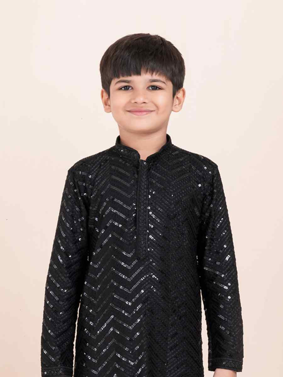 Black Viscose RayonEmbroidered Festival Traditional Kurta Pyjama Boys Wear
