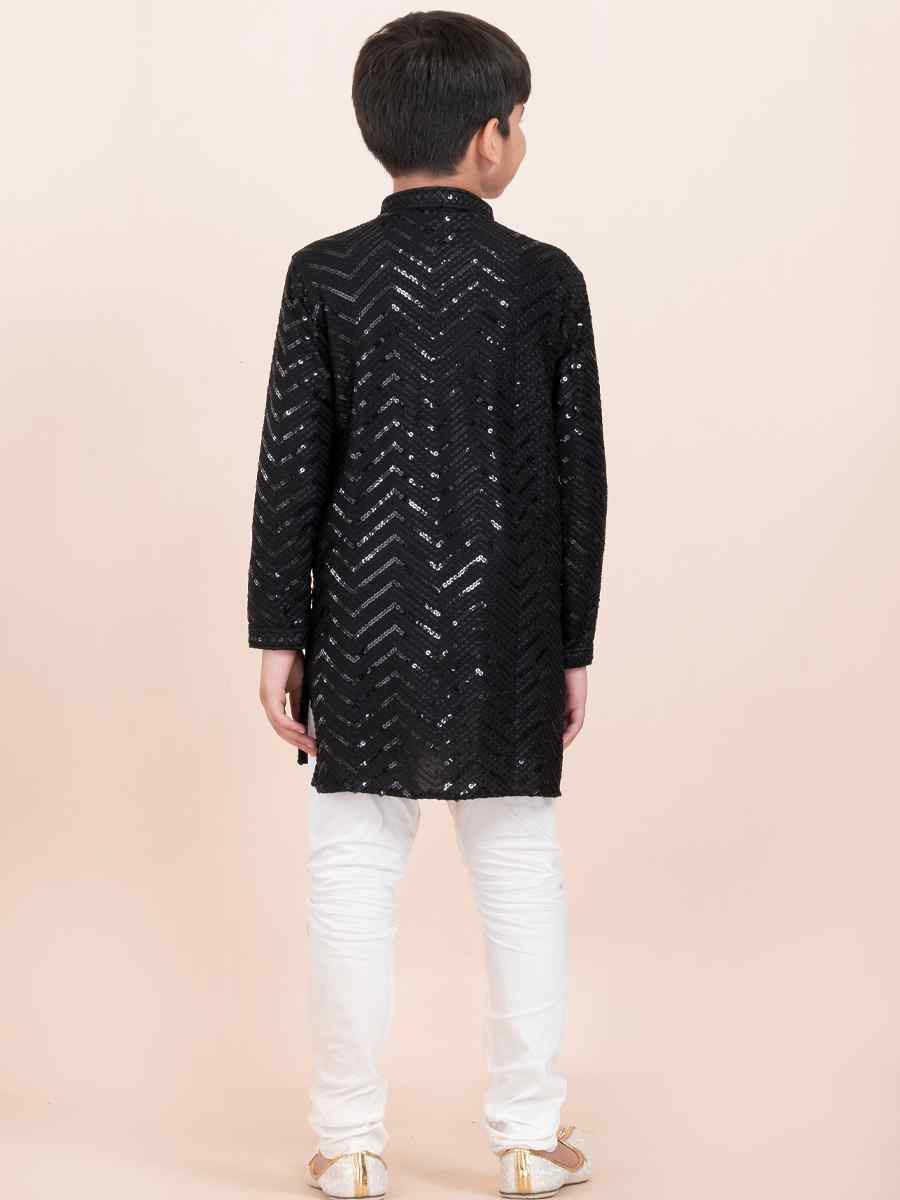 Black Viscose RayonEmbroidered Festival Traditional Kurta Pyjama Boys Wear