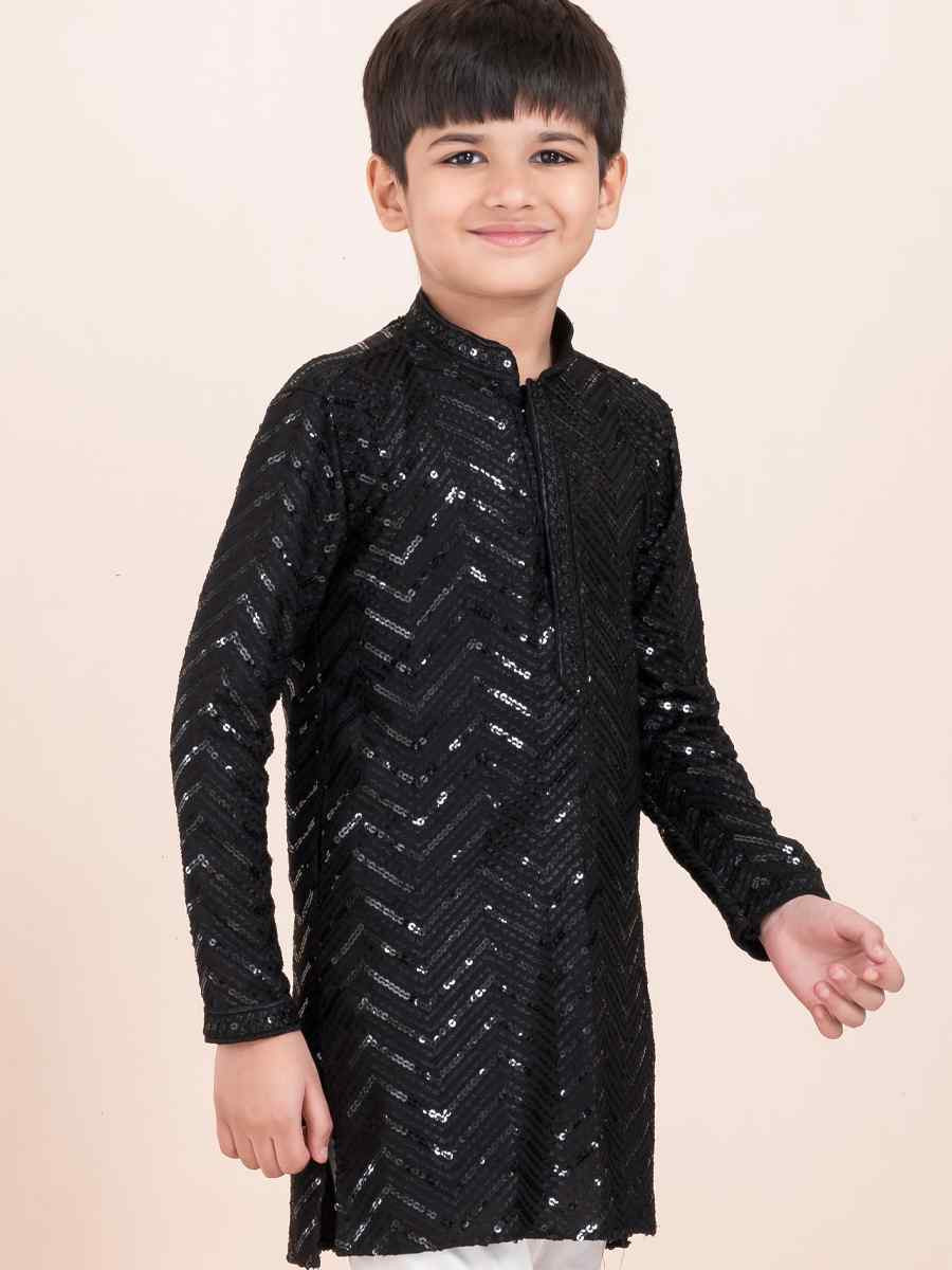 Black Viscose RayonEmbroidered Festival Traditional Kurta Pyjama Boys Wear
