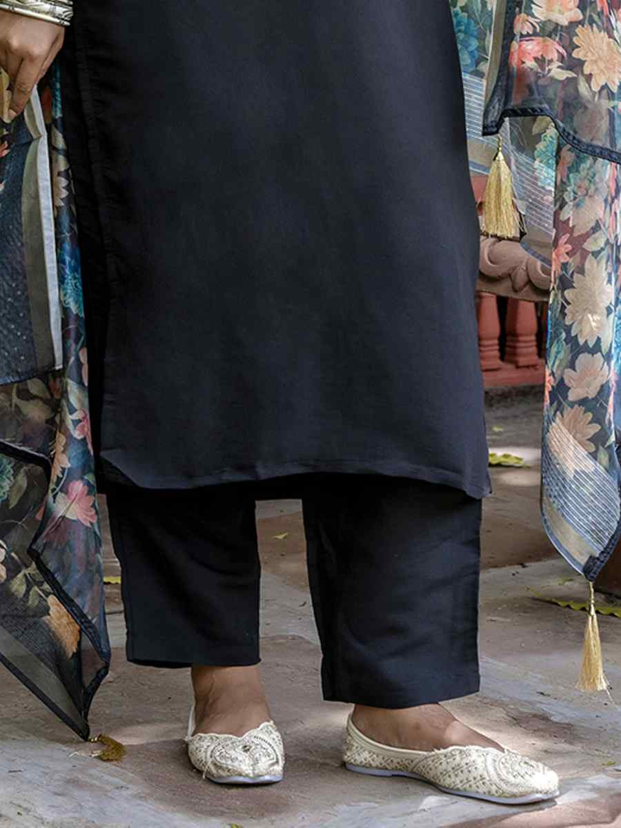 Black Viscose Roman Silk Embroidery Party Wedding Festival Casual Ready Pant Salwar Kameez