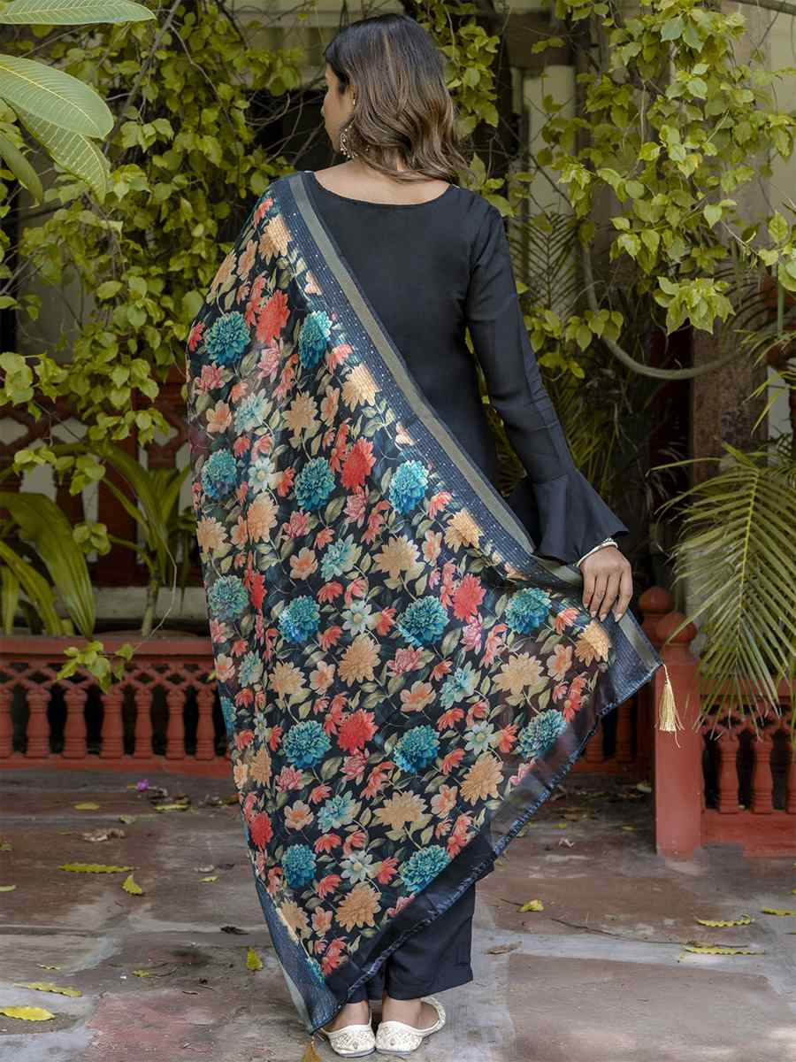 Black Viscose Roman Silk Embroidery Party Wedding Festival Casual Ready Pant Salwar Kameez