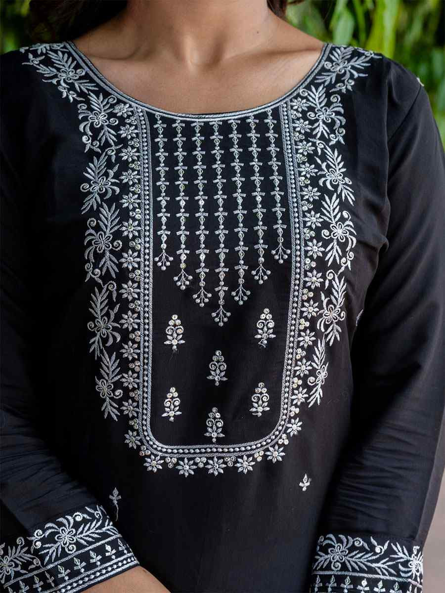 Black Viscose Roman Silk Embroidery Party Wedding Festival Casual Ready Pant Salwar Kameez