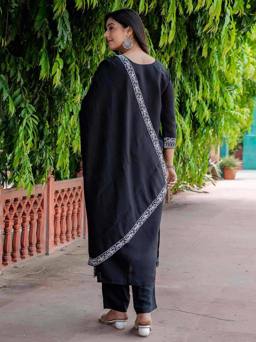 Black Viscose Roman Silk Embroidery Party Wedding Festival Casual Ready Pant Salwar Kameez