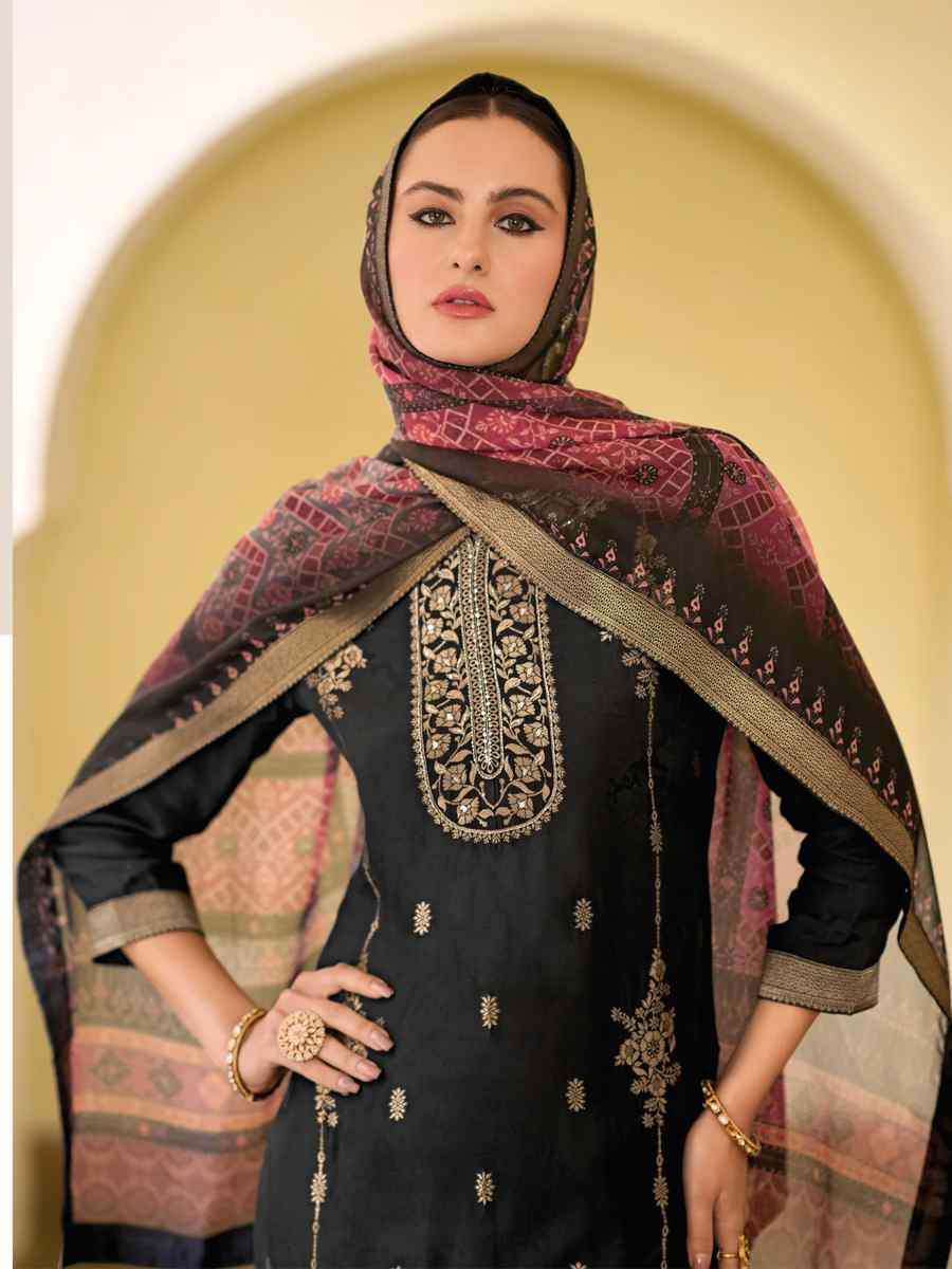 Black Viscose Self Jacquard Embroidered Festival Casual Ready Pant Salwar Kameez