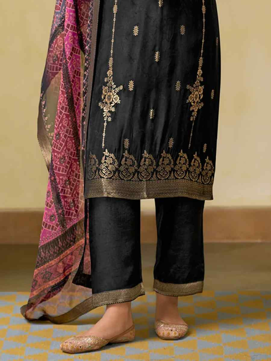 Black Viscose Self Jacquard Embroidered Festival Casual Ready Pant Salwar Kameez
