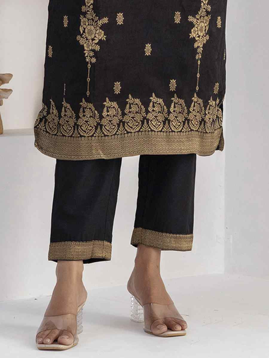 Black Viscose Self Jacquard Embroidery Party Wedding Festival Casual Ready Pant Salwar Kameez