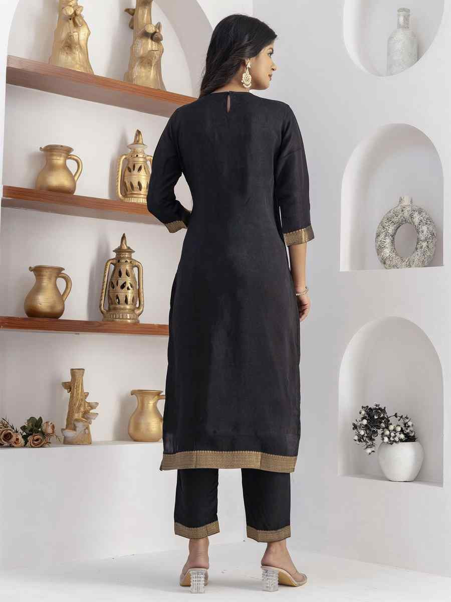 Black Viscose Self Jacquard Embroidery Party Wedding Festival Casual Ready Pant Salwar Kameez
